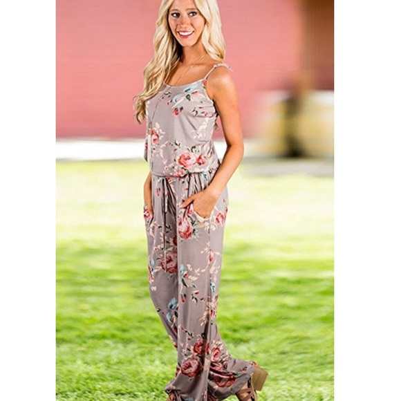 Pants - 🏆Taupe Floral Wide Leg Jumpsuit